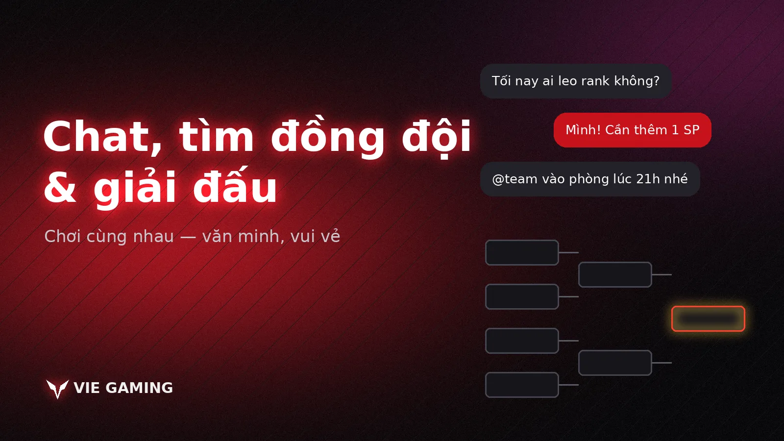 Kênh Chat, Tìm đồng đội và nhánh đấu giải đấu VIE Esports